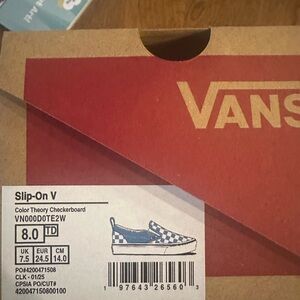 Vans Kids Slip-On V Blue Checkerboard Sneakers - New in Box - Size 8t